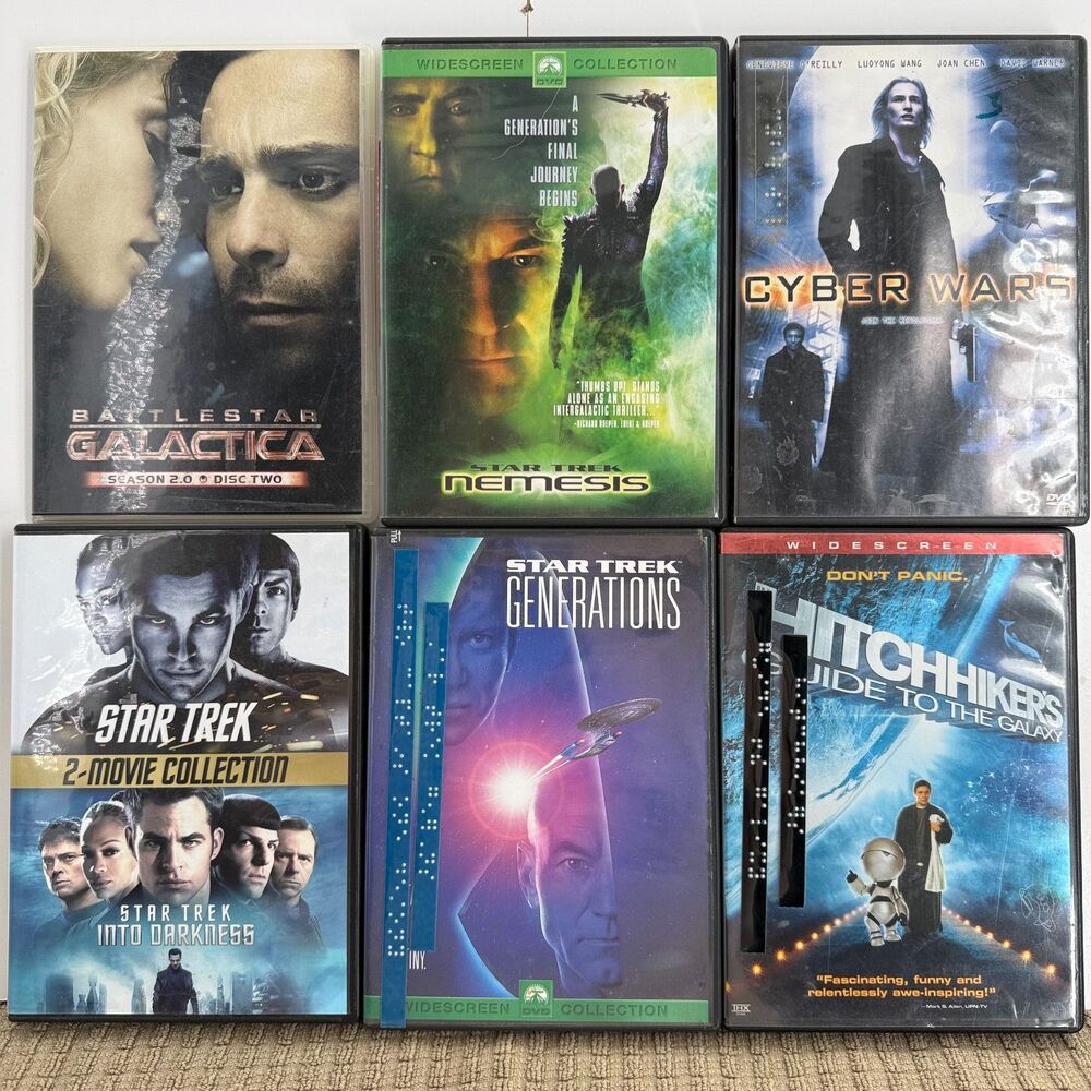 Sci-Fi DVD Lot 6 Star Trek Nemesis Generations Hitchhiker Cyber Wars Battlestar